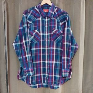 Vtg Ely Plains Western Pearl Snap Size 18 34-35